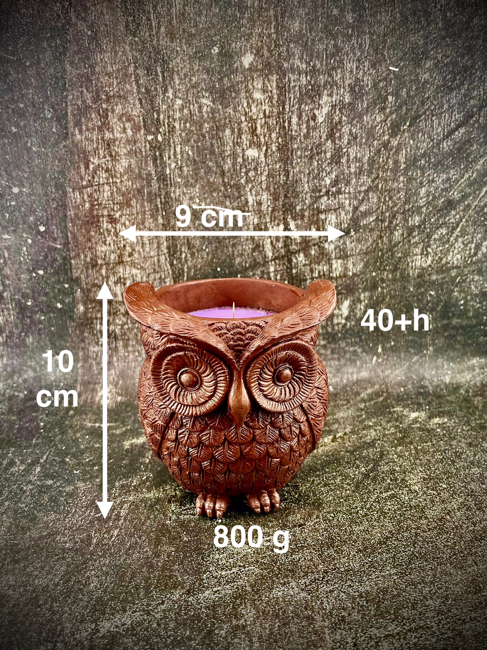 Owl Candle – Brown Concrete Jar with Lavender & Wood Wick - Image 5