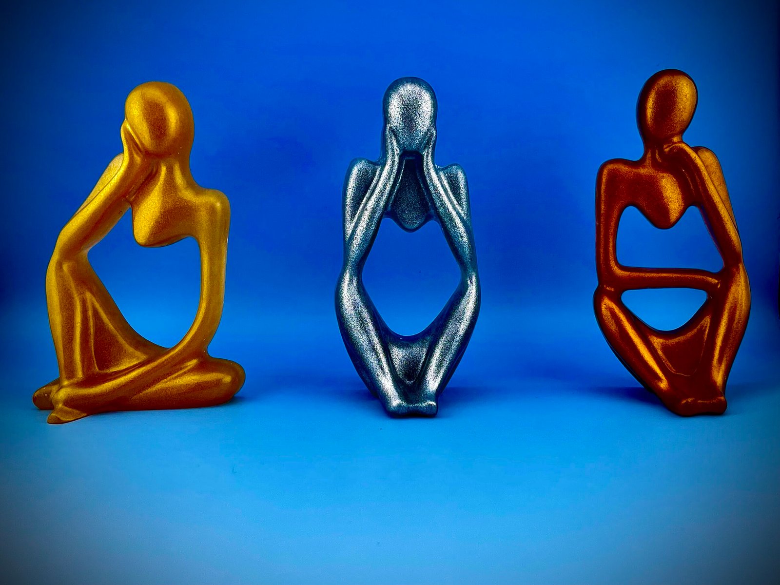 Philosopher Statue Trio | Resin Desk Decor with Oval Concrete Base | Gold Bronze Silver Finish - Image 3